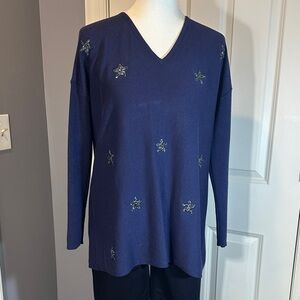 Soft Surroundings Navy Sweater with Star Accents